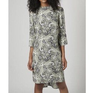 TOPSHOP Green Paisley Hi-low Long Sleeve Dress